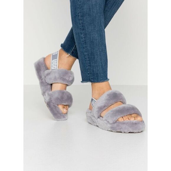 UGG Oh Yeah Slingback Slippers Fuzzy size 7 Gray - Picture 1 of 7